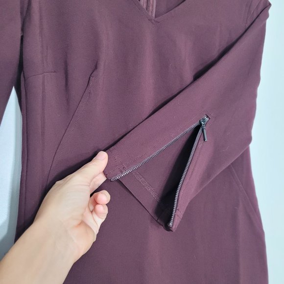 Kenar Women Burgundy 3/4 Sleeve V-Neck Back Zipper Mini Sheath Dress Office Sz 2 - Picture 5 of 14